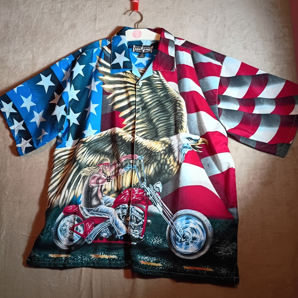 Steve and Barry's Club Shirt USA Flag & Motorcycle & Eagle size XL